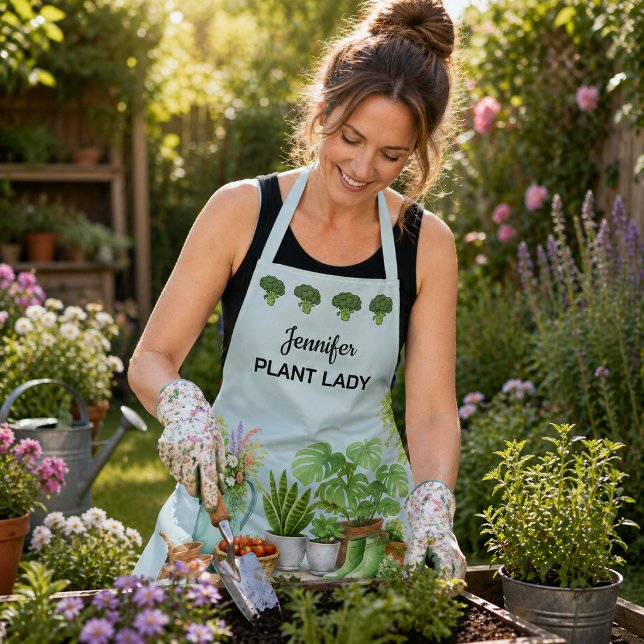 Personalized cute Plant Lady garden Apron (Personalized cute Plant Lady garden Apron. You can add your own name to personalize. For gardeners.)