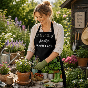 Personalized cute Plant Lady garden black Apron