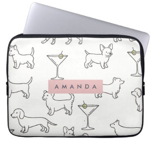 Personalized Cute Playful Dogs & Martinis Laptop Sleeve