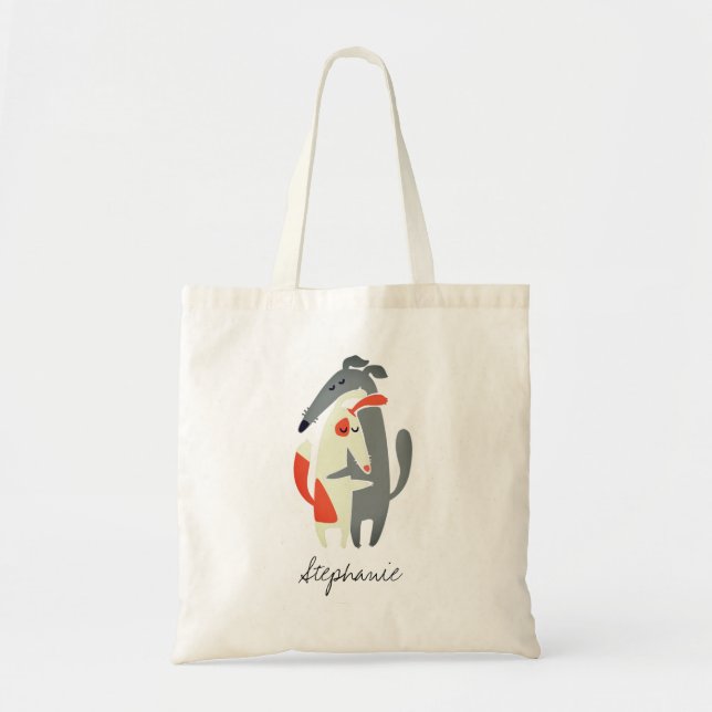 Personalized Cute Podenco Dog and Galgo Greyhound Tote Bag (Front)