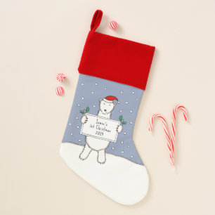 Personalized Cute Polar Bear 1st Christmas Stocking