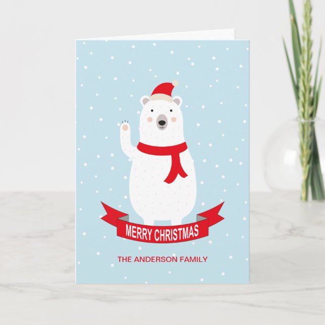 Personalized Cute Polar Bear Christmas Card (Front)