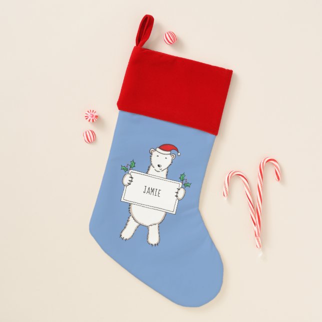 Personalized Cute Polar Bear Christmas Stocking (Front)