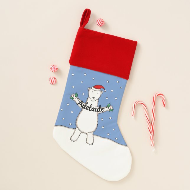 Personalized Cute Polar Bear Christmas Stocking (Front)