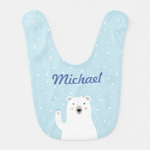 Personalized Cute Polar Bear in the Snow Baby Bib