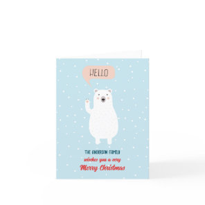 Personalized Cute Polar Bear says Hello Holiday Card