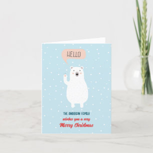 Personalized Cute Polar Bear says Hello Holiday Card