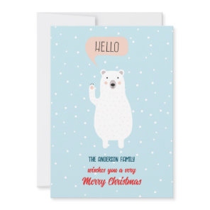 Personalized Cute Polar Bear says Hello Holiday Card