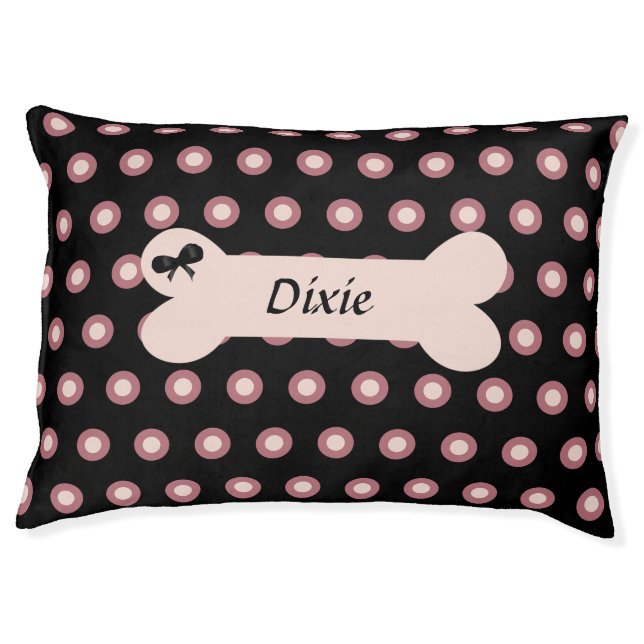 Personalized Cute Polka Dot Dog Bed with Bone (Front)