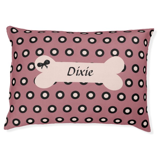 Personalized Cute Polka Dot Dog Bed with Bone (Front)