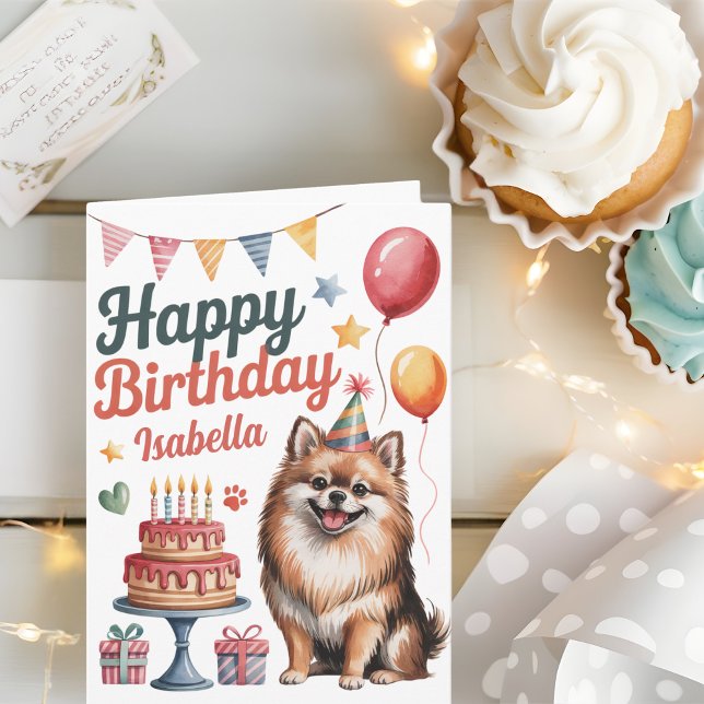 Personalized Cute Pomeranian Dog Birthday Card (Creator Uploaded)