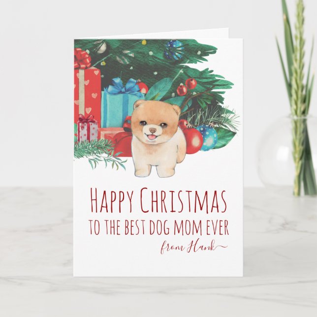 Personalized Cute Pomeranian Puppy Mum Christmas   Holiday Card (Front)