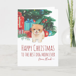 Personalized Cute Pomeranian Puppy Mum Christmas Holiday Card