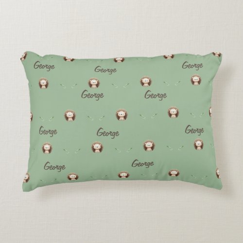 personalized cute porcupine green baby accent pillow