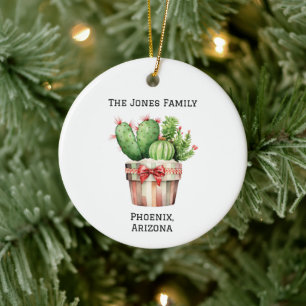 Personalized Cute Potted Cactus Ceramic Ornament