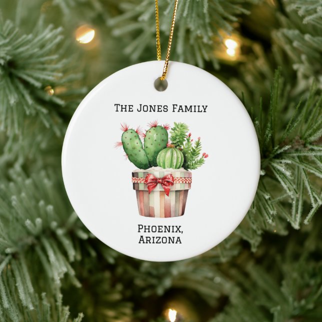 Personalized Cute Potted Cactus  Ceramic Ornament (Tree)