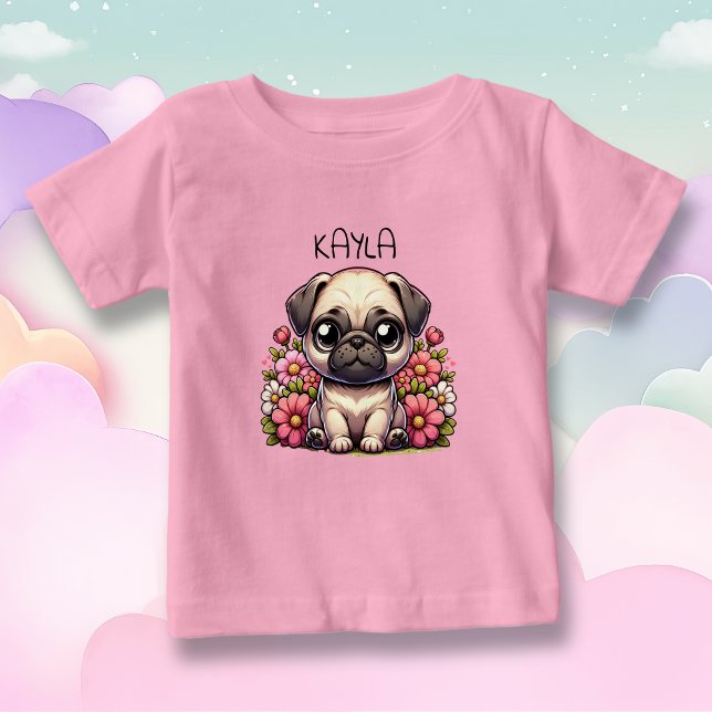 Personalized Cute Pug Puppy Dog Baby T-Shirt (Creator Uploaded)