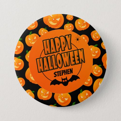 Personalized  Cute Pumpkin  Bat Happy Halloween Button