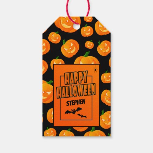 Personalized  Cute Pumpkin  Bat Happy Halloween Gift Tags