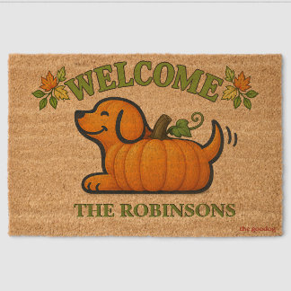 Personalized Cute Pumpkin Dog Fall Welcome Fiber Doormat