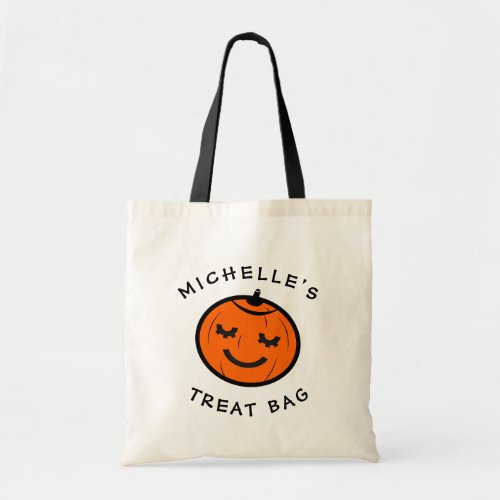 Personalized Cute Pumpkin Kids Halloween Treat Tote Bag