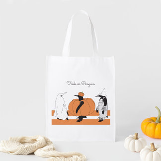 Personalized Cute Pumpkin Penguin Funny Halloween Grocery Bag