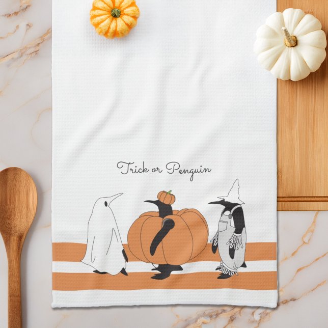 Personalized Cute Pumpkin Penguin Funny Halloween Kitchen Towel (Creator Uploaded)