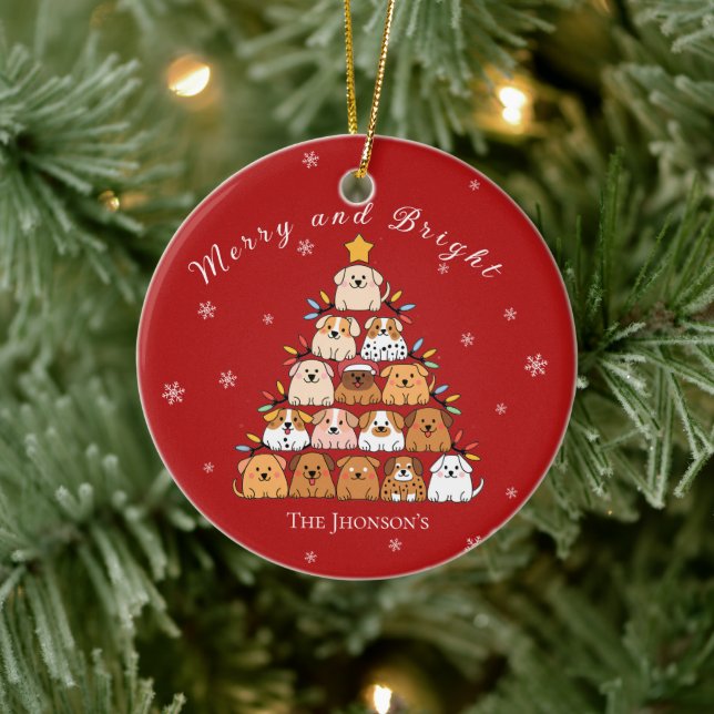 Personalized cute puppies Christmas tree dog lover Ceramic Ornament (Tree)