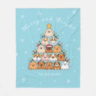 Personalized cute puppies Christmas tree dog lover Fleece Blanket