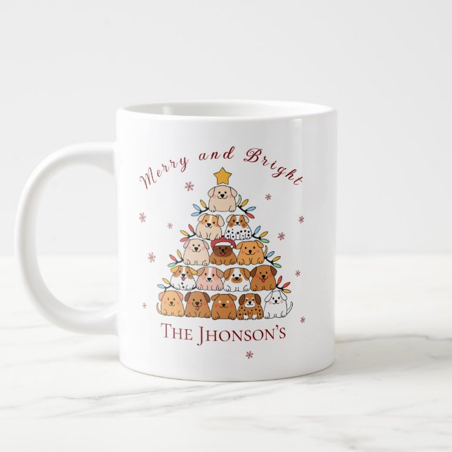 Personalized cute puppies Christmas tree dog lover Giant Coffee Mug (Left)