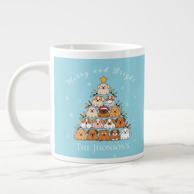 Personalized cute puppies Christmas tree dog lover Giant Coffee Mug (Left)