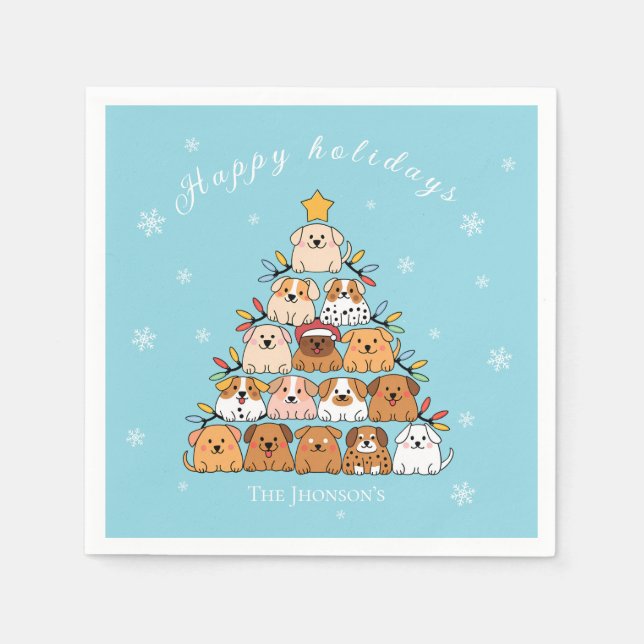 Personalized cute puppies Christmas tree dog lover Napkins (Front)