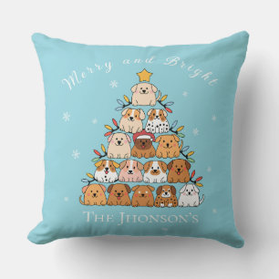 Personalized cute puppies Christmas tree dog lover Throw Pillow