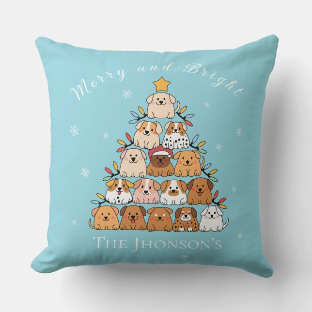 Personalized cute puppies Christmas tree dog lover Throw Pillow (Front)