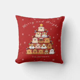 Personalized cute puppies Christmas tree dog lover Throw Pillow