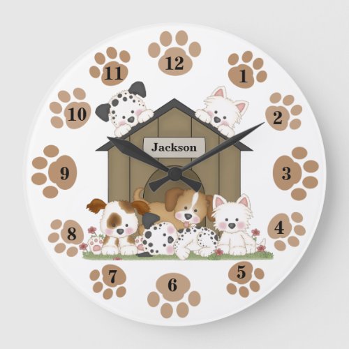 Personalized Cute Puppy Dog Baby Nursery Kids Room Large Clock