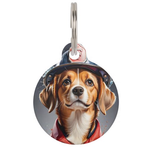 Personalized Cute Puppy Dog in Firefighter Uniform Pet ID Tag