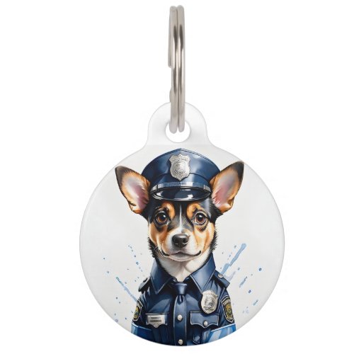 Personalized Cute Puppy Dog in Police Uniform Pet ID Tag
