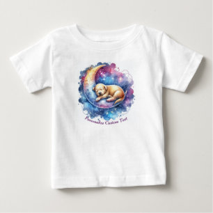 Personalized Cute Puppy Dog Sleeping on Half Moon Baby T-Shirt