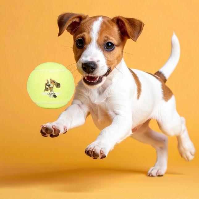Personalized Cute Puppy Dog Tennis Balls (Custom dog tennis ball with pet’s name & puppy image – perfect toy for fetch, play & training.)