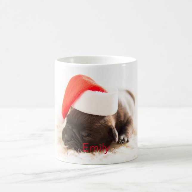 Personalized Cute Puppy With Santa Hat Coffee Mug (Center)