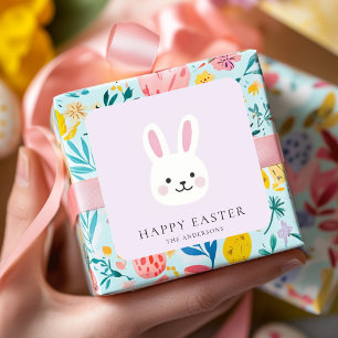 Personalized Cute Purple Bunny Easter Square Sticker