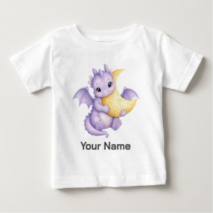 Personalized Cute Purple Dragon Hugging Moon Baby T-Shirt