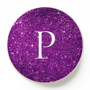 Personalized Cute Purple Glitter Elegant Monogram PopSocket