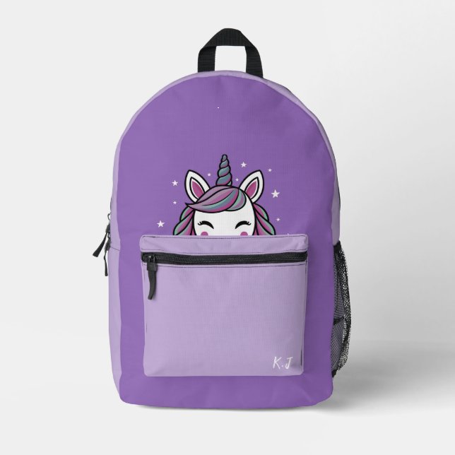 Personalized Cute purple unicorn  Printed Backpack (Front)