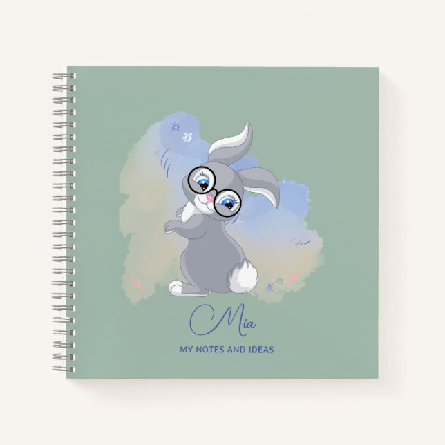 Personalized Cute Rabbit and Glasses  Notebook (Front)
