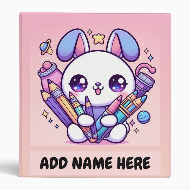 Personalized Cute Rabbit notebook for School 3 Ring Binder (Front)