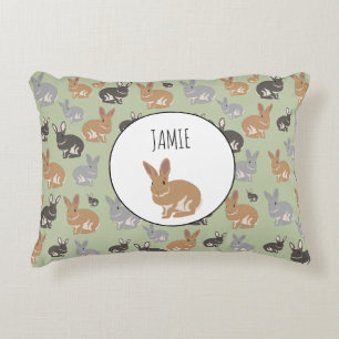 Personalized Cute Rabbit Pattern Neutral Colors Accent Pillow