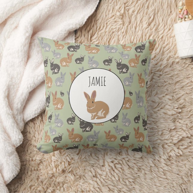 Personalized Cute Rabbit Pattern Neutral Colors Throw Pillow (Blanket)
