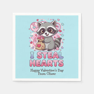 Personalized Cute Raccoon Classroom Valentine Napkins